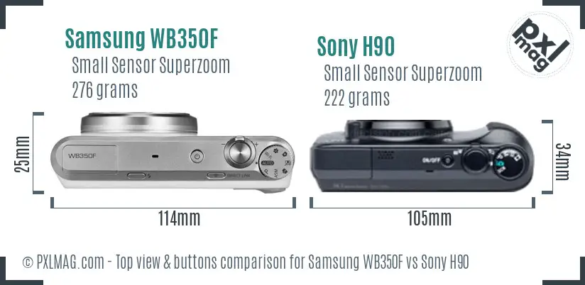 Samsung WB350F vs Sony H90 top view buttons comparison