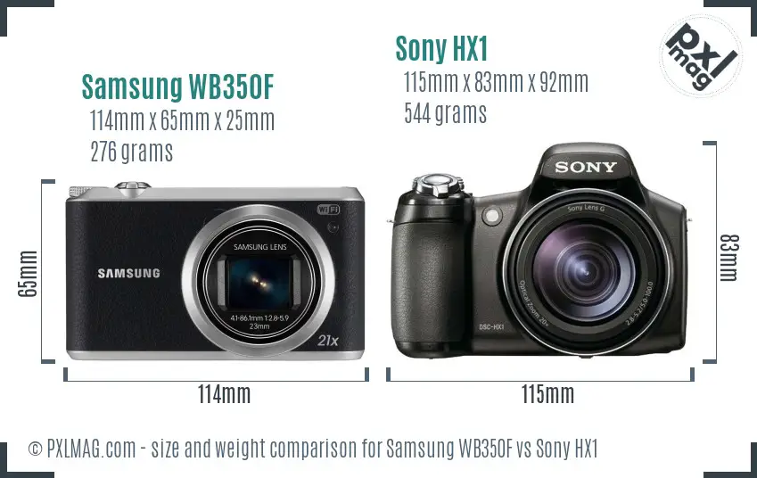 Samsung WB350F vs Sony HX1 size comparison
