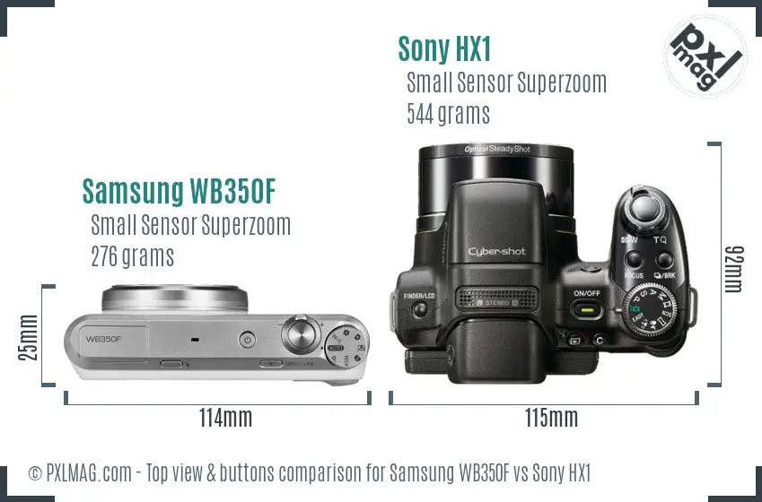 Samsung WB350F vs Sony HX1 top view buttons comparison