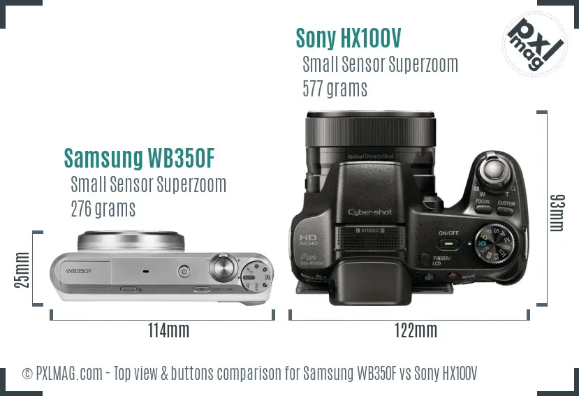 Samsung WB350F vs Sony HX100V top view buttons comparison Samsung WB350F vs Sony HX100V top view buttons comparison