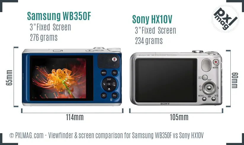 Samsung WB350F vs Sony HX10V Screen and Viewfinder comparison