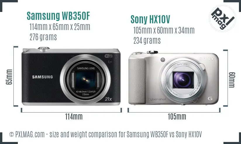 Samsung WB350F vs Sony HX10V size comparison