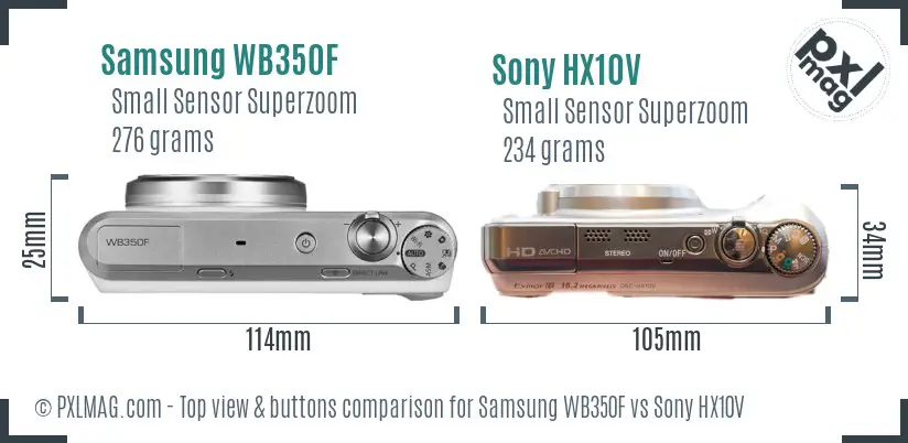 Samsung WB350F vs Sony HX10V top view buttons comparison