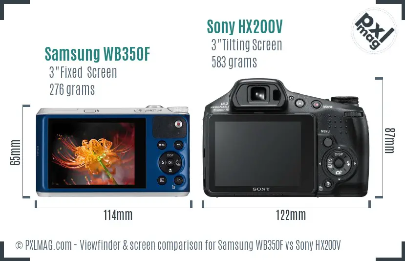 Samsung WB350F vs Sony HX200V Screen and Viewfinder comparison