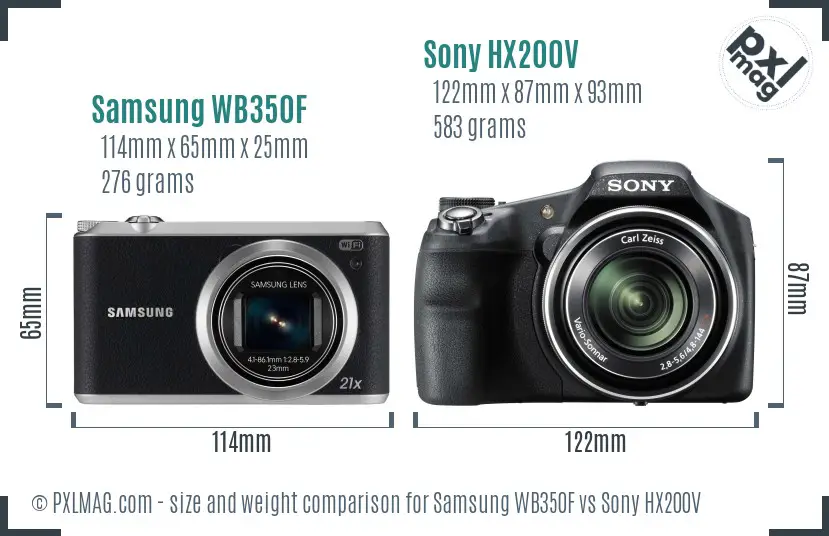 Samsung WB350F vs Sony HX200V size comparison