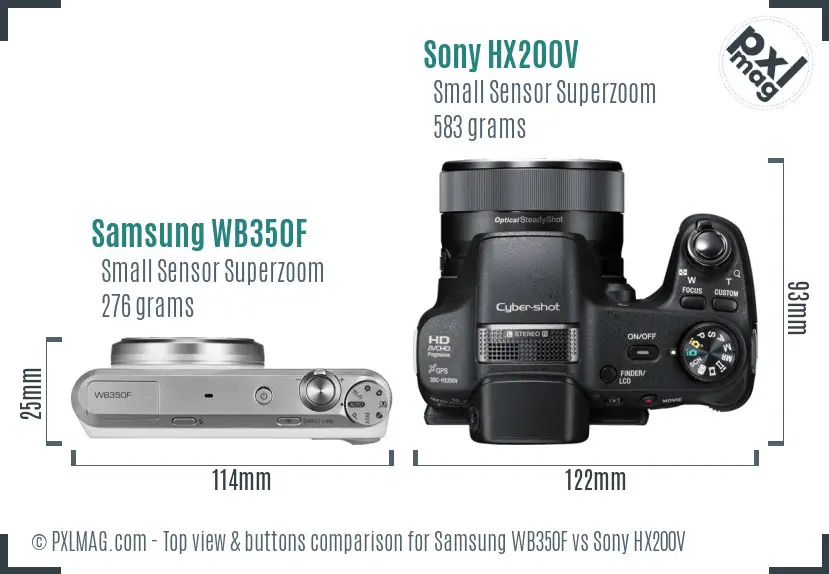 Samsung WB350F vs Sony HX200V top view buttons comparison