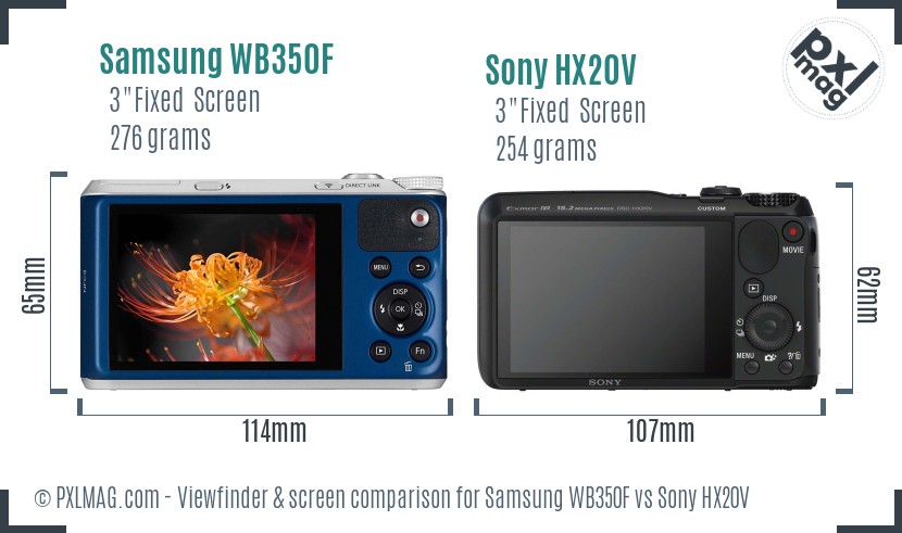 Samsung WB350F vs Sony HX20V Screen and Viewfinder comparison