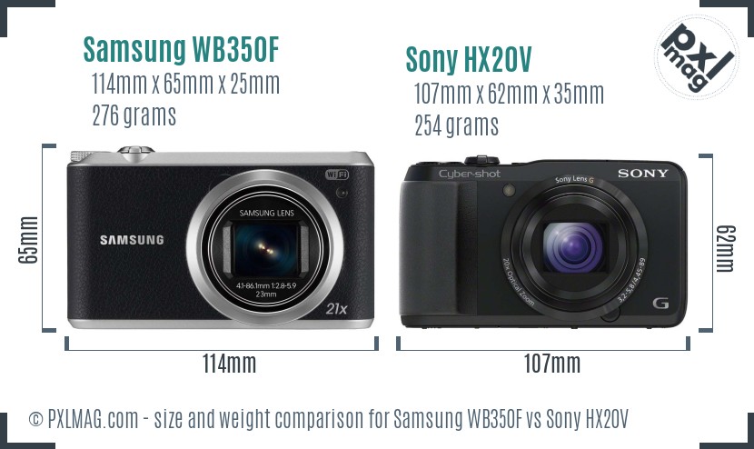 Samsung WB350F vs Sony HX20V size comparison