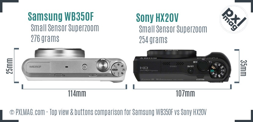 Samsung WB350F vs Sony HX20V top view buttons comparison