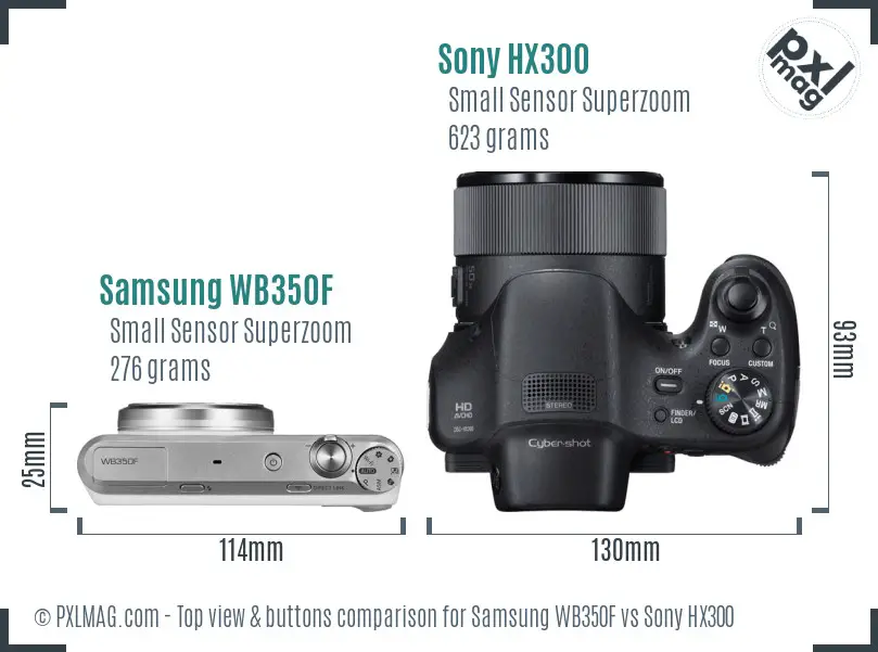 Samsung WB350F vs Sony HX300 top view buttons comparison Samsung WB350F vs Sony HX300 top view buttons comparison