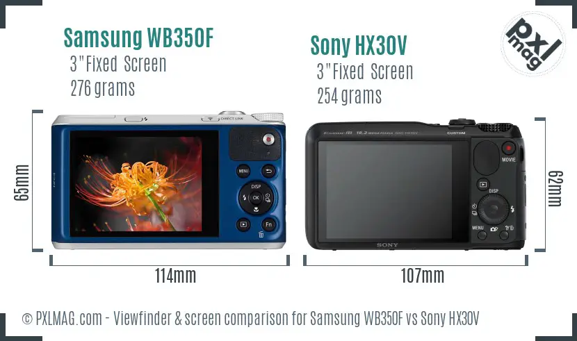 Samsung WB350F vs Sony HX30V Screen and Viewfinder comparison