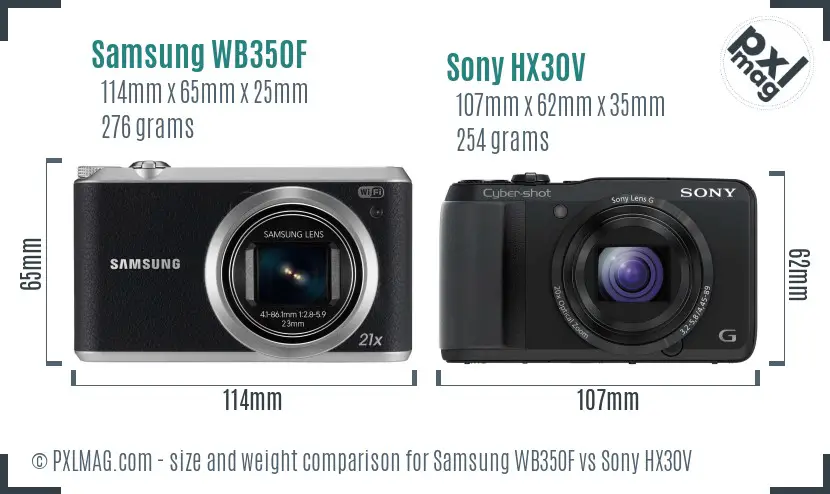 Samsung WB350F vs Sony HX30V size comparison