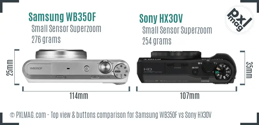 Samsung WB350F vs Sony HX30V top view buttons comparison