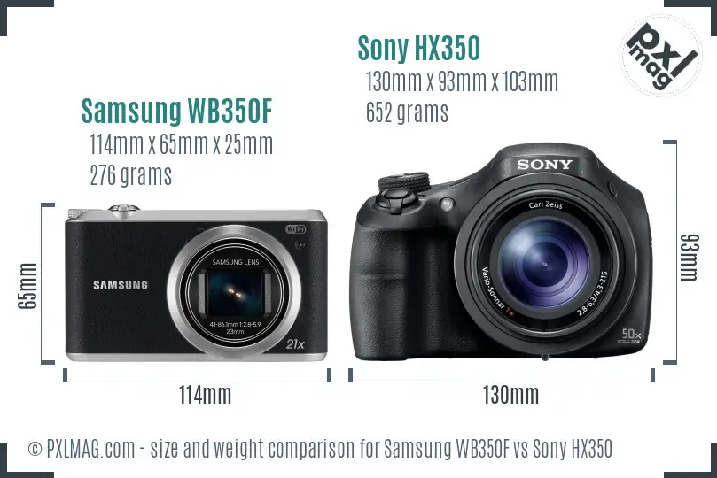 Samsung WB350F vs Sony HX350 size comparison