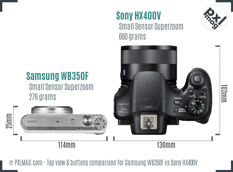 Samsung WB350F vs Sony HX400V top view buttons comparison
