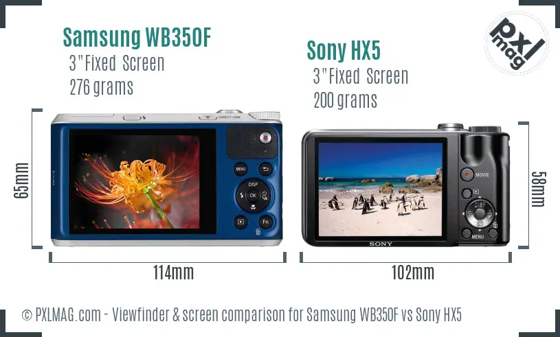 Samsung WB350F vs Sony HX5 Screen and Viewfinder comparison