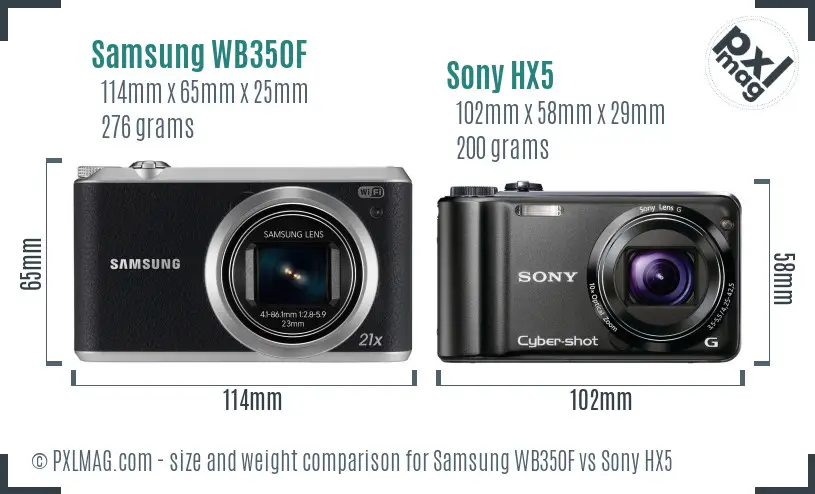 Samsung WB350F vs Sony HX5 size comparison