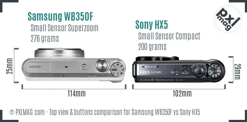 Samsung WB350F vs Sony HX5 top view buttons comparison