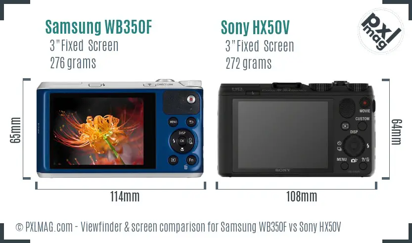 Samsung WB350F vs Sony HX50V Screen and Viewfinder comparison