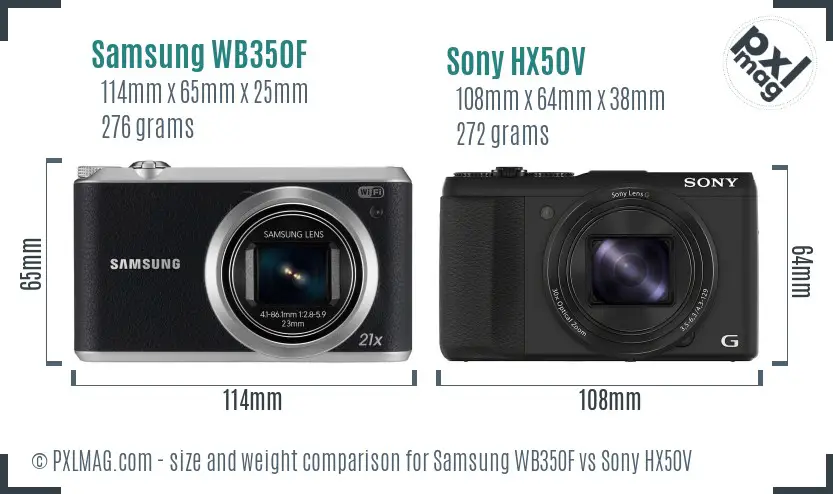 Samsung WB350F vs Sony HX50V size comparison