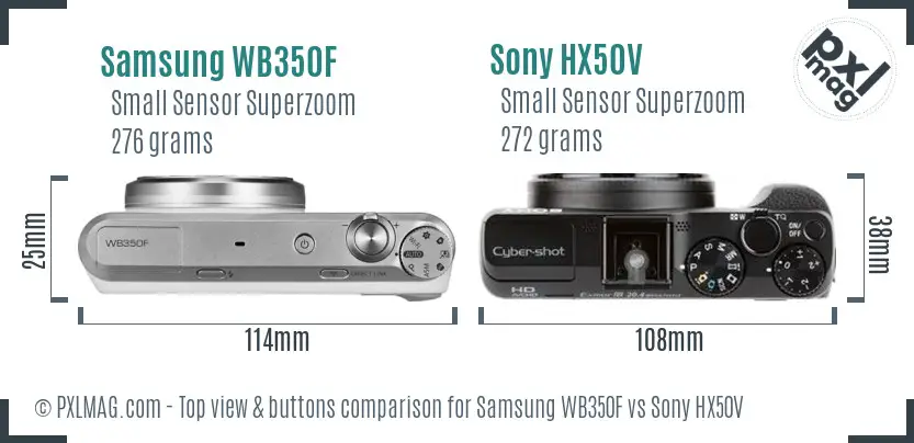 Samsung WB350F vs Sony HX50V top view buttons comparison