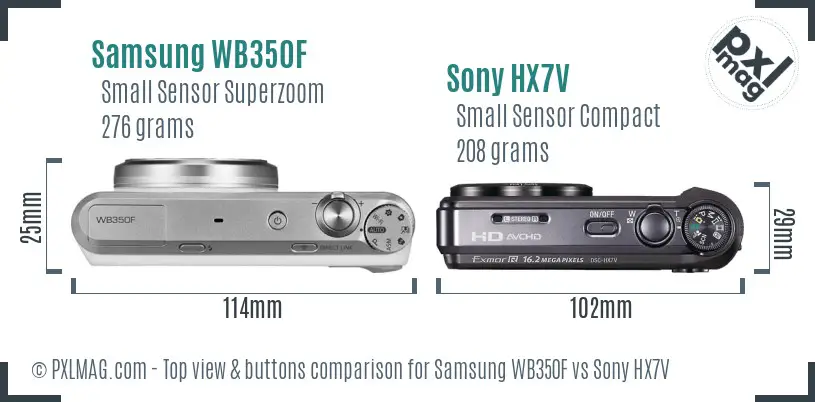 Samsung WB350F vs Sony HX7V top view buttons comparison