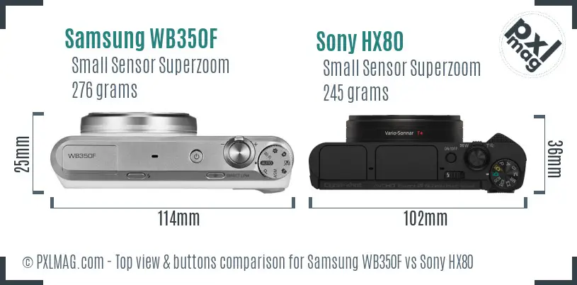 Samsung WB350F vs Sony HX80 top view buttons comparison Samsung WB350F vs Sony HX80 top view buttons comparison