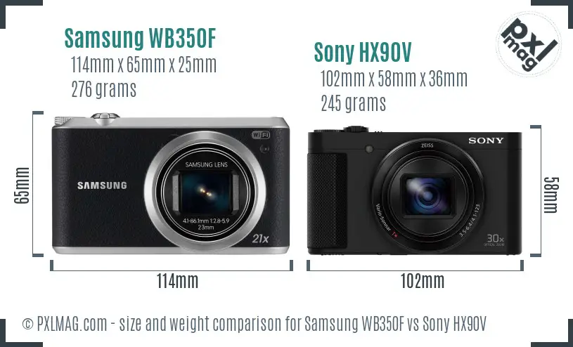 Samsung WB350F vs Sony HX90V size comparison