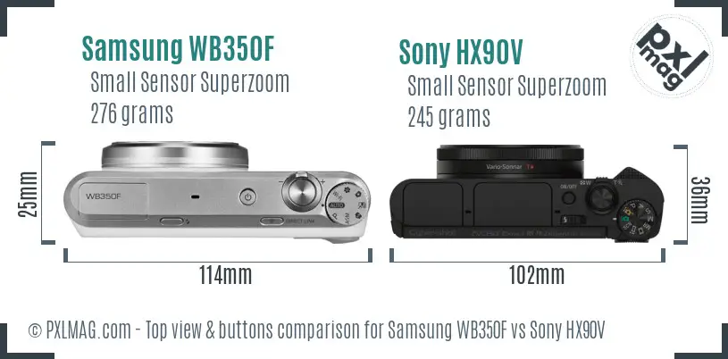 Samsung WB350F vs Sony HX90V top view buttons comparison