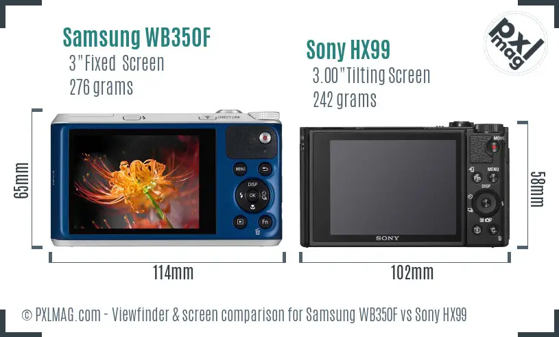 Samsung WB350F vs Sony HX99 Screen and Viewfinder comparison
