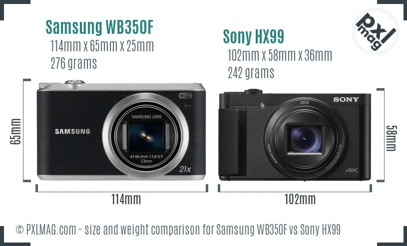 Samsung WB350F vs Sony HX99 size comparison