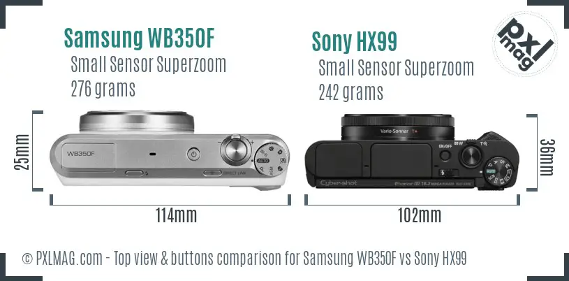 Samsung WB350F vs Sony HX99 top view buttons comparison