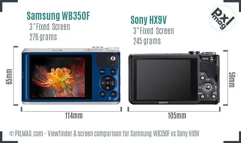 Samsung WB350F vs Sony HX9V Screen and Viewfinder comparison