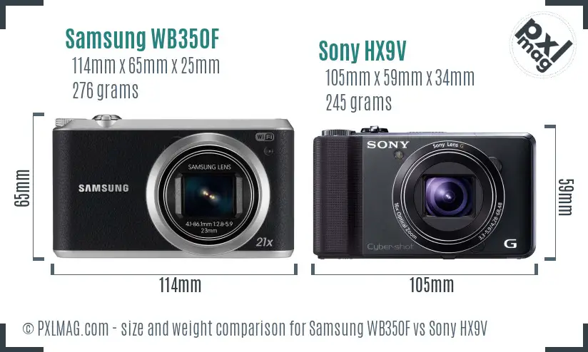 Samsung WB350F vs Sony HX9V size comparison