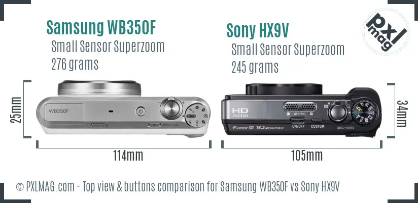 Samsung WB350F vs Sony HX9V top view buttons comparison