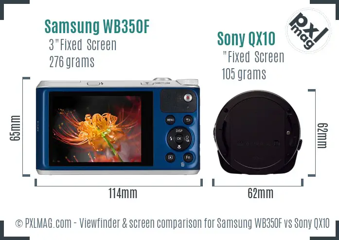 Samsung WB350F vs Sony QX10 Screen and Viewfinder comparison