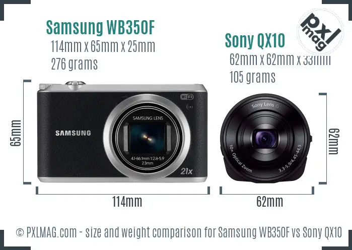 Samsung WB350F vs Sony QX10 size comparison
