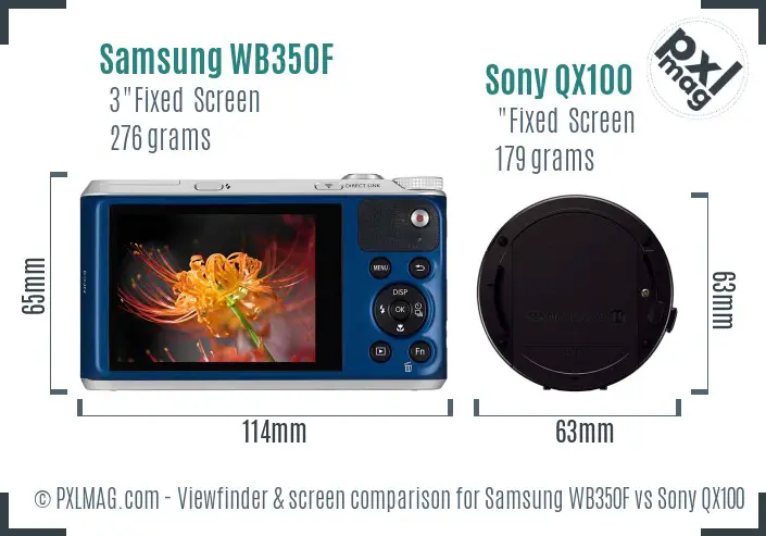 Samsung WB350F vs Sony QX100 Screen and Viewfinder comparison