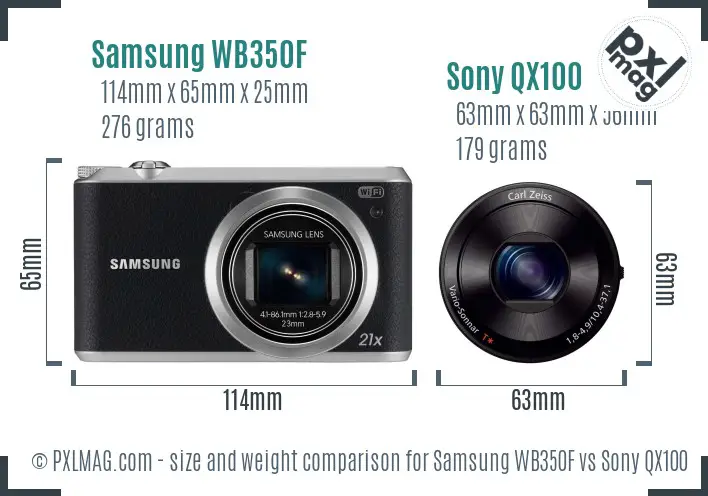 Samsung WB350F vs Sony QX100 size comparison