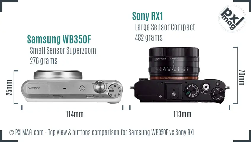 Samsung WB350F vs Sony RX1 top view buttons comparison