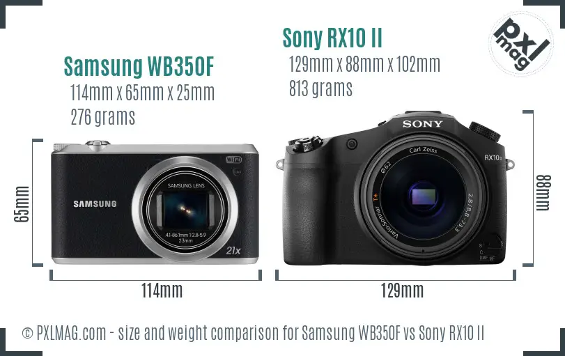 Samsung WB350F vs Sony RX10 II size comparison