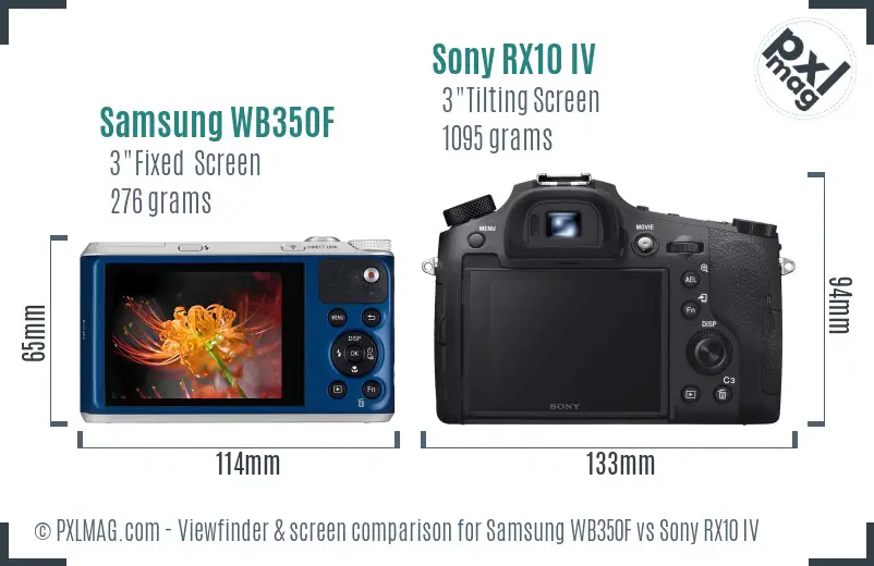 Samsung WB350F vs Sony RX10 IV Screen and Viewfinder comparison
