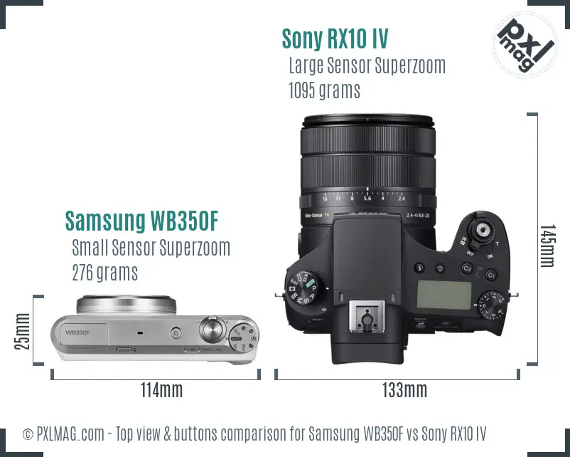 Samsung WB350F vs Sony RX10 IV top view buttons comparison