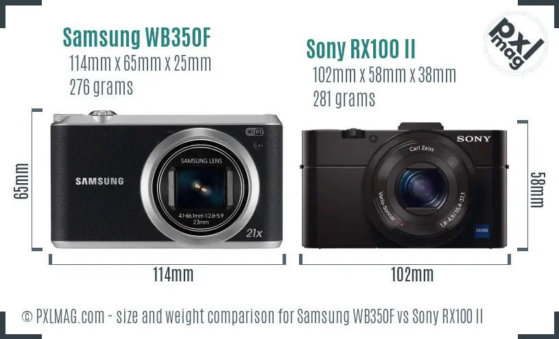 Samsung WB350F vs Sony RX100 II size comparison