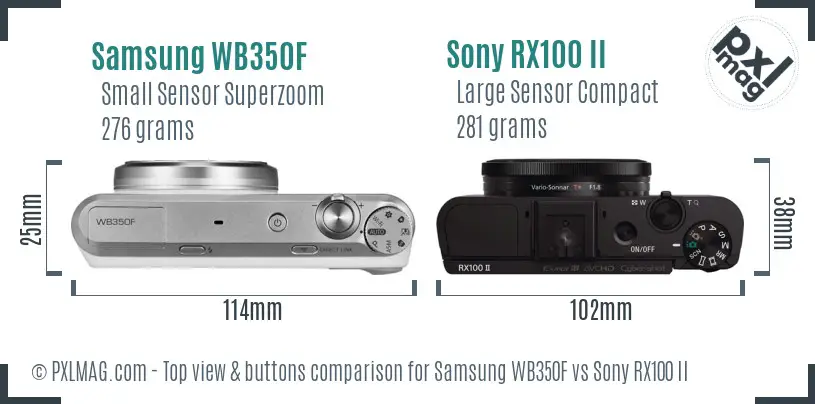 Samsung WB350F vs Sony RX100 II top view buttons comparison