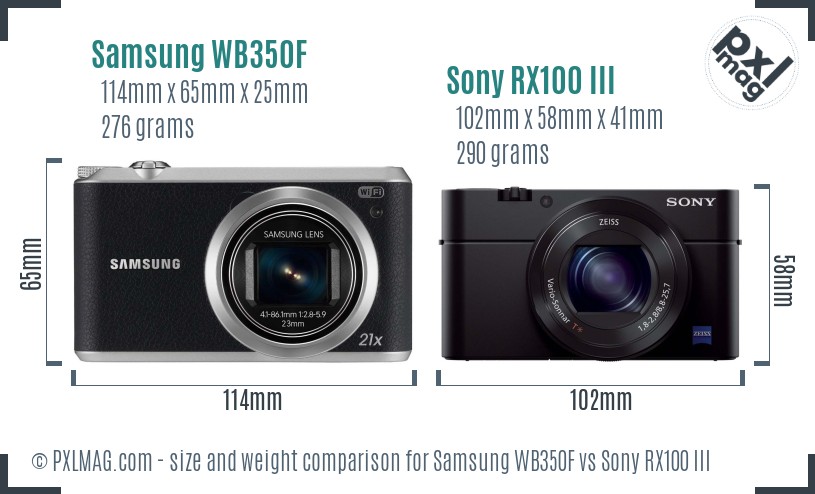 Samsung WB350F vs Sony RX100 III size comparison