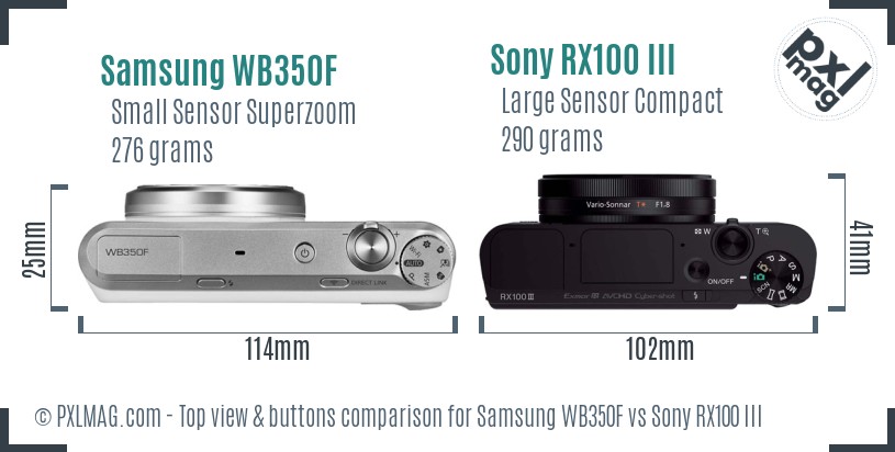 Samsung WB350F vs Sony RX100 III top view buttons comparison