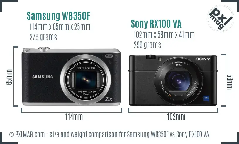 Samsung WB350F vs Sony RX100 VA size comparison