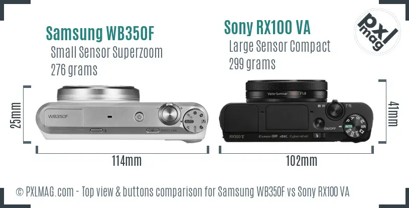 Samsung WB350F vs Sony RX100 VA top view buttons comparison