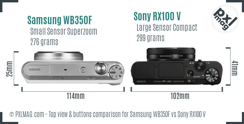 Samsung WB350F vs Sony RX100 V top view buttons comparison Samsung WB350F vs Sony RX100 V top view buttons comparison